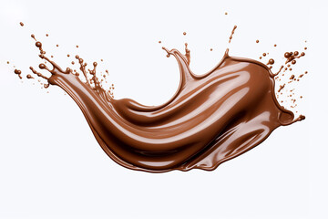 Wall Mural - The close up detail of the chocolate liquid splash isolated on white background. Generative AI.