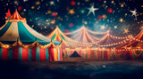 Fototapeta  - Colorful multi colored circus tent background and twinkling lights