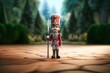 Cartoon 3D tin soldier standing on a garden path holding a lance - Generative AI