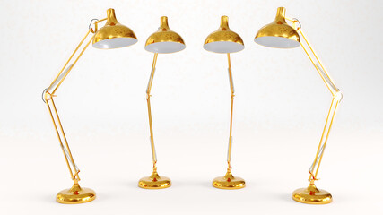 Poster - 3D render of golden office desktop lamp isolated on white background