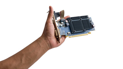 Leinwandbilder - Hand-holding computer graphics card mouse isolated transparent background