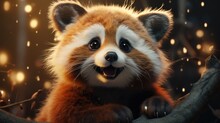  A Red Panda Bear Sitting On Top Of A Tree Branch With Its Mouth Open And It's Eyes Wide Open And It's Mouth Wide Open, With Its Mouth Wide Open.  Generative Ai