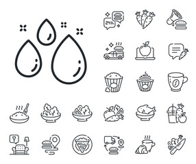 Poster - Clean aqua sign. Crepe, sweet popcorn and salad outline icons. Water drop line icon. Liquid symbol. Water drop line sign. Pasta spaghetti, fresh juice icon. Supply chain. Vector