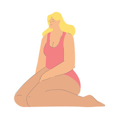 Poster - Vacation with Blond Woman Character in Swimsuit Sitting Enjoying Seaside Rest Vector Illustration