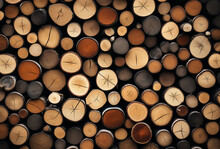 Stacked Of Wood Logs,lumber Cut Texture Surface As Background.Wooden Logs Stacked In A Pile As A Background, Top View.