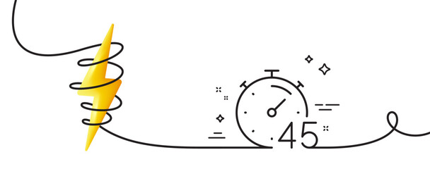 Poster - timer 45 minutes line icon. continuous one line with curl. stopwatch time sign. countdown clock symb