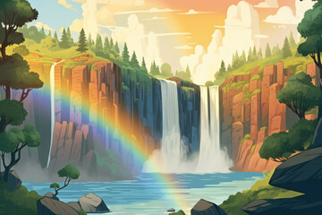 Wall Mural - Landscape with rainbow - Generative AI 