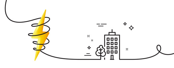 Poster - skyscraper buildings line icon. continuous one line with curl. city architecture with tree sign. tow