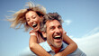 © PETR BABKIN - LAUGHING MATURE MAN GIVING HIS WIFE PIGGYBACK RIDE. legal AI