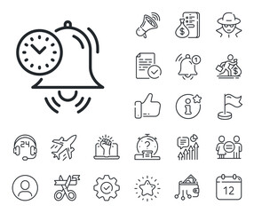 Poster - alarm clock sign. salaryman, gender equality and alert bell outline icons. time management line icon