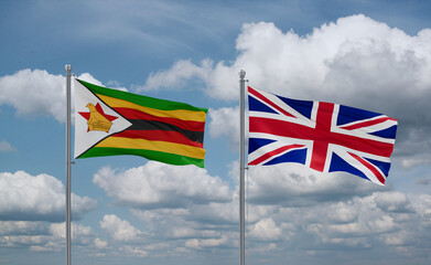 Wall Mural - United Kingdom and Zimbabwe flags, country relationship concept