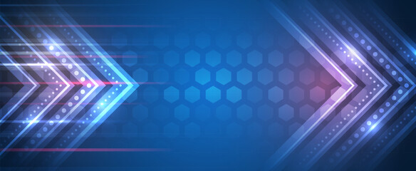 Leinwandbilder - Modern high-tech background for presentations and websites. Abstract background with glowing dynamic lines. Futuristic red-blue stripes with arrows.