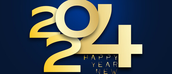 Wall Mural - 2024 happy new year golden isolated on dark background