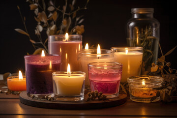 Wall Mural - burning candles on the table - generative ai