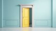 © 3D Station - Minimal idea concept space : yellow door in pastel blue room.