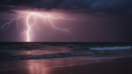 Wall Mural - lightning over the sea thunderstorm lightning beach