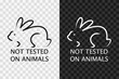 Not tested on animals, silhouette icon, vector glyph sign. Not tested on animals, symbol isolated on dark and light transparent backgrounds.
