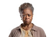 Angry and disgusted senior African American woman, head and shoulders portrait on white background. Neural network generated image. Not based on any actual person or scene.