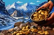 illustration with miners hands full of gold nuggets