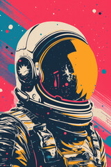 Wall Mural - vintage style illustration of a space astronaut. abstract science fiction poster or banner