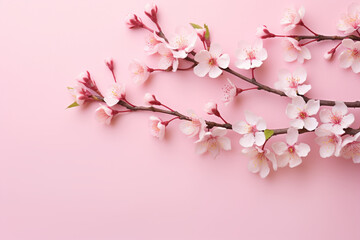 Wall Mural - pink cherry blossoms on pink background  concept mockup