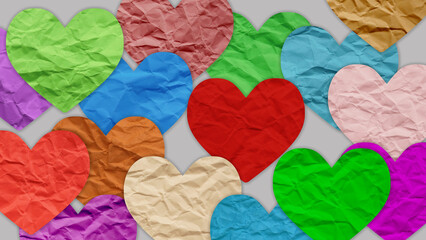 Wall Mural - Multi colored paper hearts. Diversity and unity concept.