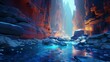 A hidden canyon adorned with enormous, iridescent crystals that refract and scatter the light in a mesmerizing display.