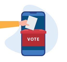 Poster - Online Voting Concept With Hand Putting Voting Paper In The Ballot Box On mobile phone