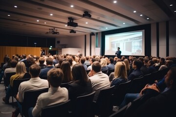 Wall Mural - Audience Full of Businesspeople at an Innovative Keynote Presentation