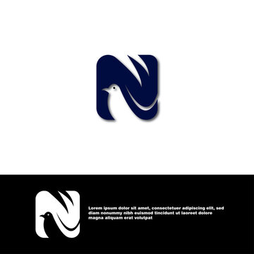 Creative N Letter Logo Design with Swoosh Icon Vector Illustration.