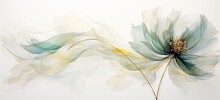 A Watercolor Green Flower Is Surrounded By Cream And Gold Leaves Generative AI