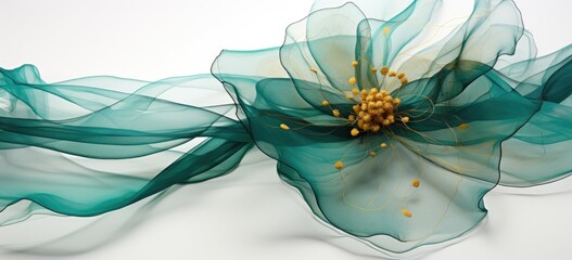 the teal color blossom with gold dust in the middle Generative AI