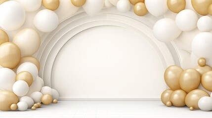 Wall Mural - Generative AI, arch of white and golden balloons. Mock up for wedding, Christmas or other holiday 3d background	