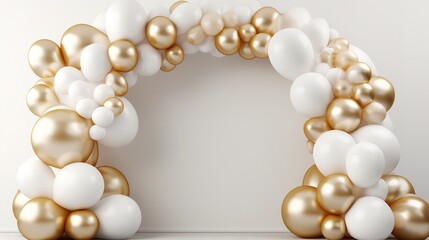 Wall Mural - Generative AI, arch of white and golden balloons. Mock up for wedding, Christmas or other holiday 3d background	