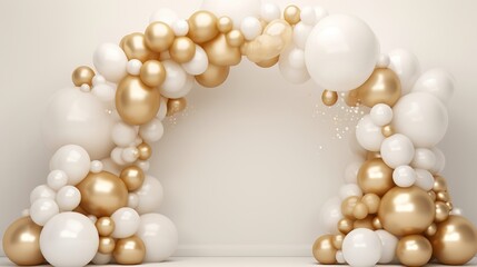 Wall Mural - Generative AI, arch of white and golden balloons. Mock up for wedding, Christmas or other holiday 3d background	