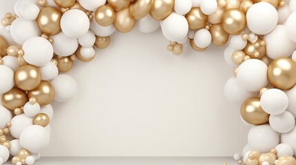 Wall Mural - Generative AI, arch of white and golden balloons. Mock up for wedding, Christmas or other holiday 3d background	
