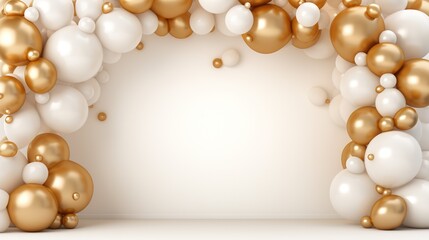 Wall Mural - Generative AI, arch of white and golden balloons. Mock up for wedding, Christmas or other holiday 3d background	