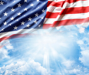 Wall Mural - American flag in sky