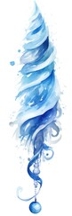 Wall Mural - blue watercolor christmas toy icicle twisted in a spiral: hand drawn illustration of festive decorat