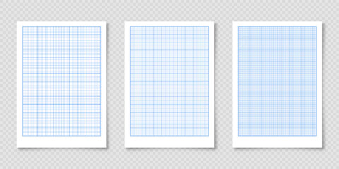 Wall Mural - Sheet of graph paper with grid. Millimeter paper texture, geometric pattern. Blue lined blank for drawing, studying, technical engineering or scale measurement. Vector illustration