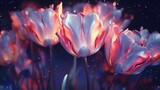 Fototapeta Tulipany - A mesmerizing 8K close-up of dew-kissed Twilight Tulips, each petal reflecting the tranquil beauty of twilight.