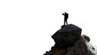 Adventure Man Hiker standing on top of Mountain Peak. Cutout on White Background. 3d Rendering. PNG