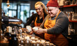 Empowering Café Experience: Young Man with Down Syndrome Making Coffee