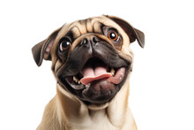 Happy Pug Dog Looking Up. PNG Banner With Transparent Background.