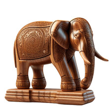 Statue - Wooden Elephant Statue Isolated On Transparent Background 
