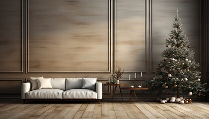 Modern living room with Christmas tree 