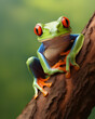 closeup tree frog sits on a branch