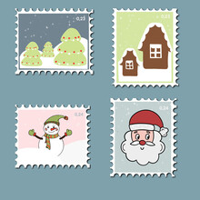 Postage, Very Cute Illustration Stamps For Santa Claus Envelope, Mail Postage, Letterbox, PNG