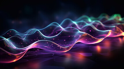 Wall Mural - Abstract blue, purple, red, green, and black wavy background. Illustration, wallpaper.