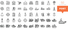 Set Of Minimalist Linear Port Icons. Vector Illustration